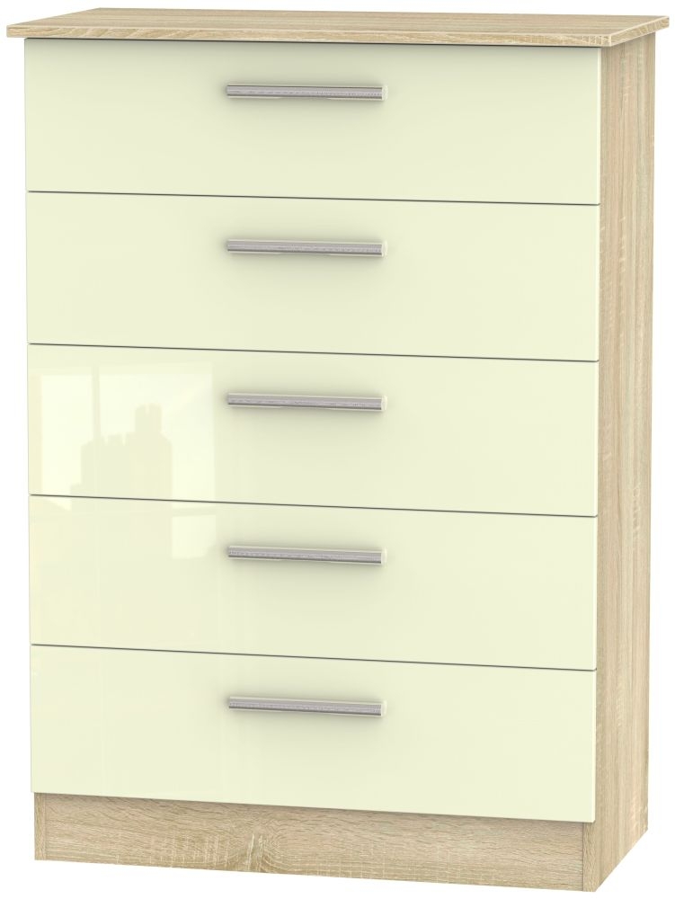 Contrast 5 Drawer Chest High Gloss Cream And Bardolino