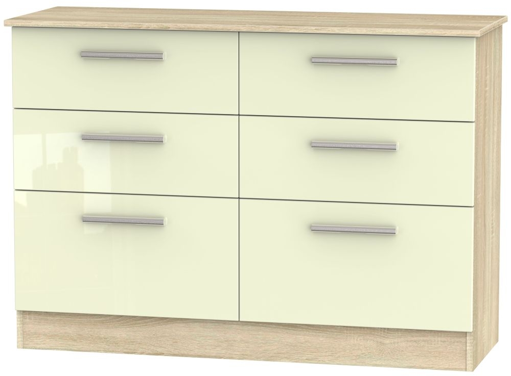 Contrast 6 Drawer Midi Chest High Gloss Cream And Bardolino