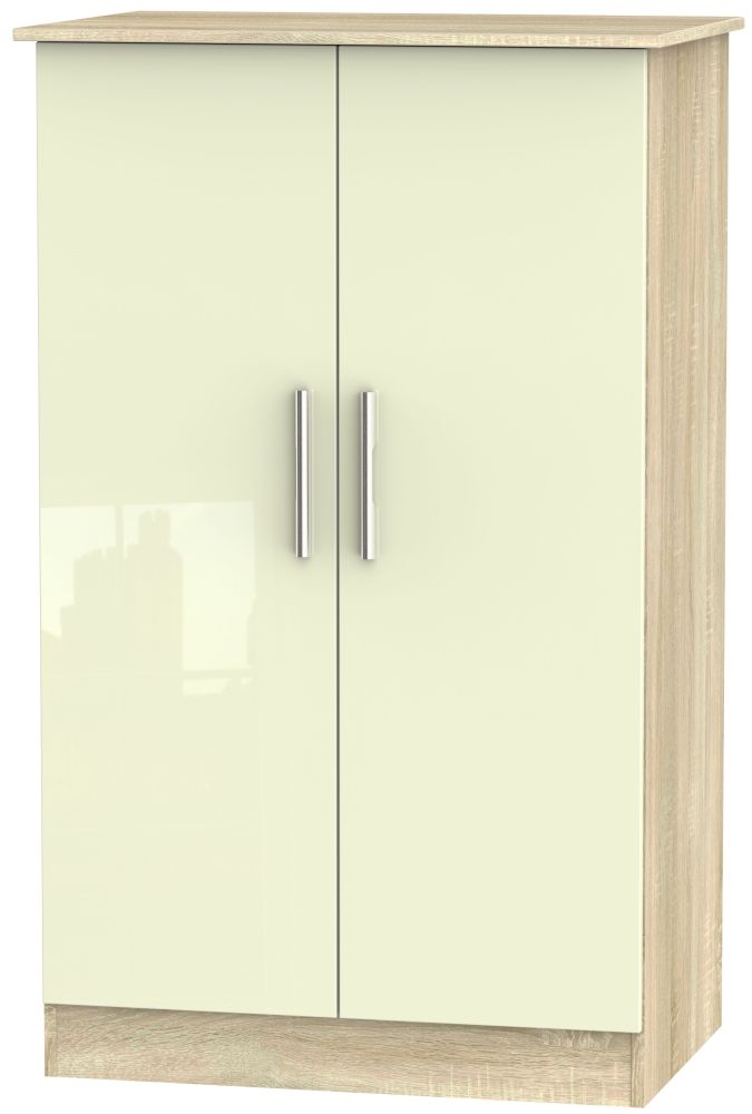 Contrast 2 Door Midi Wardrobe High Gloss Cream And Bardolino