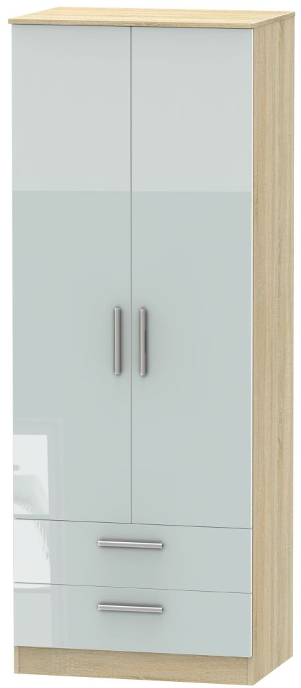 Contrast 2 Door 2 Drawer Wardrobe High Gloss Grey And Bardolino