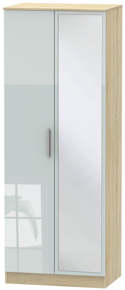 Contrast 2 Door Mirror Wardrobe High Gloss Grey And Bardolino