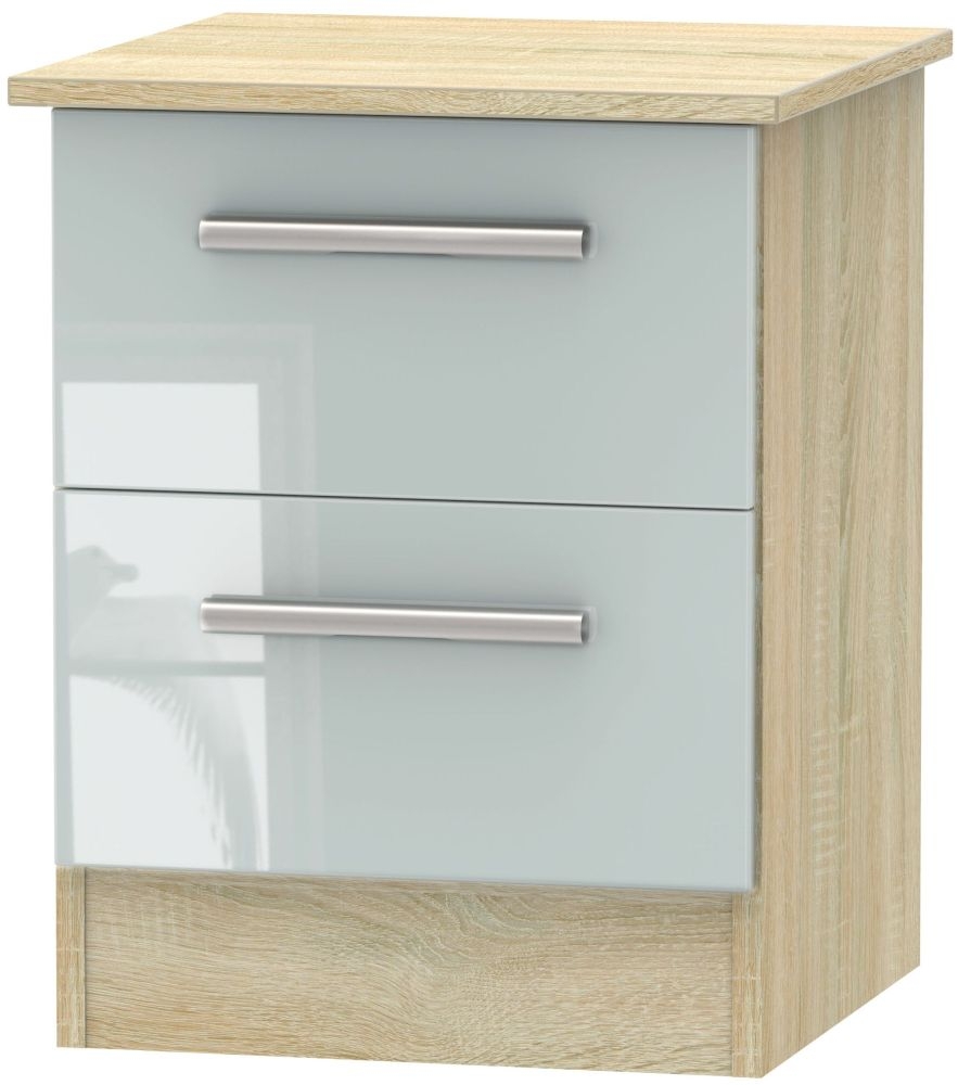 Contrast 2 Drawer Bedside Cabinet High Gloss Grey And Bardolino