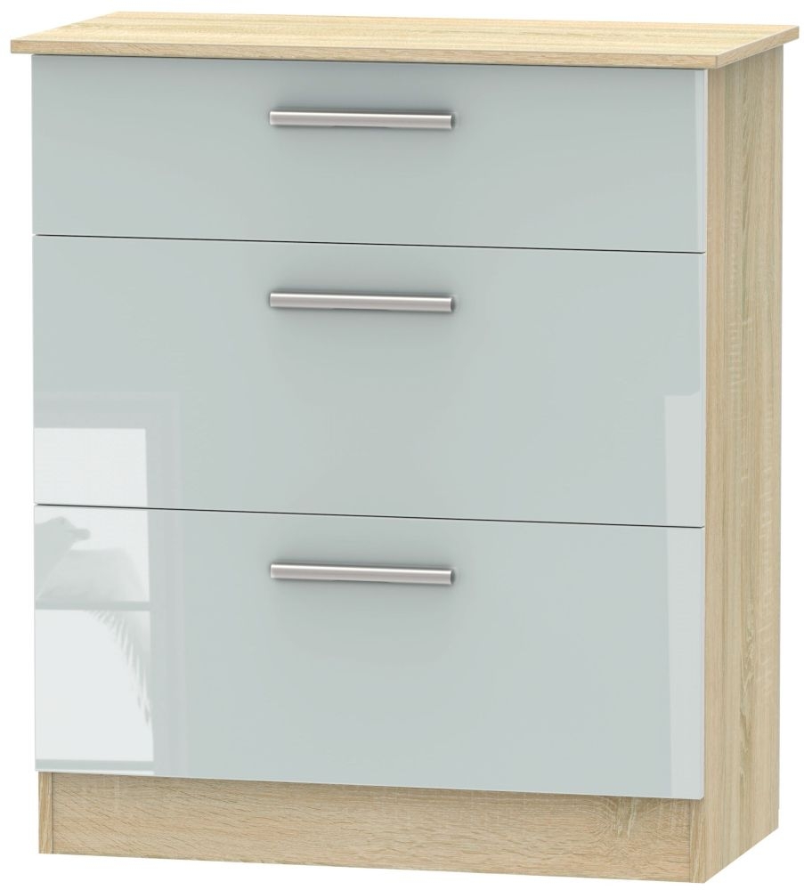 Contrast 3 Drawer Deep Chest High Gloss Grey And Bardolino