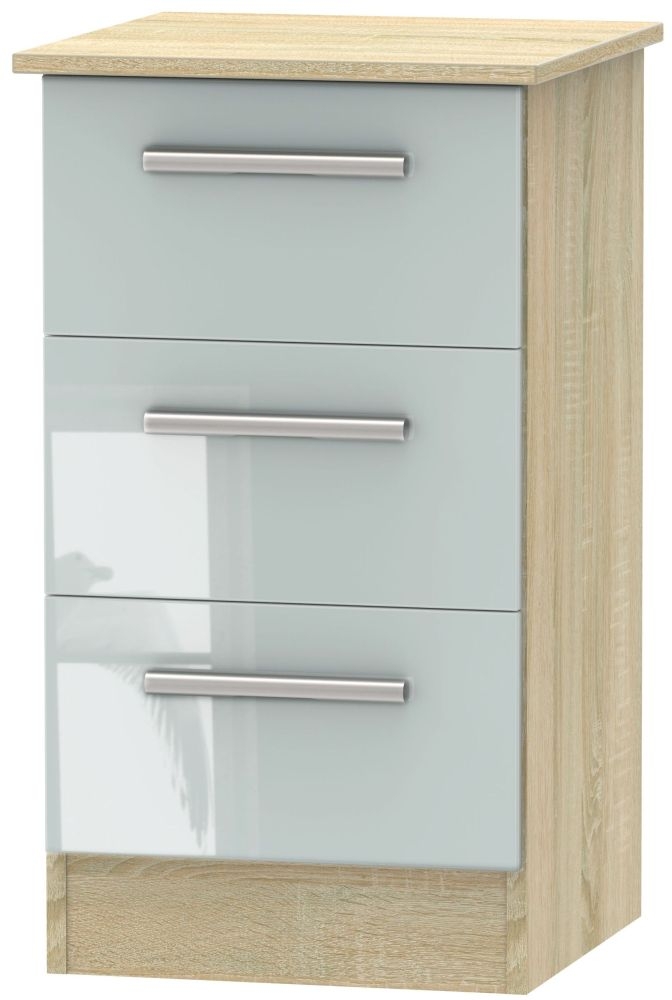 Contrast 3 Drawer Bedside Cabinet High Gloss Grey And Bardolino