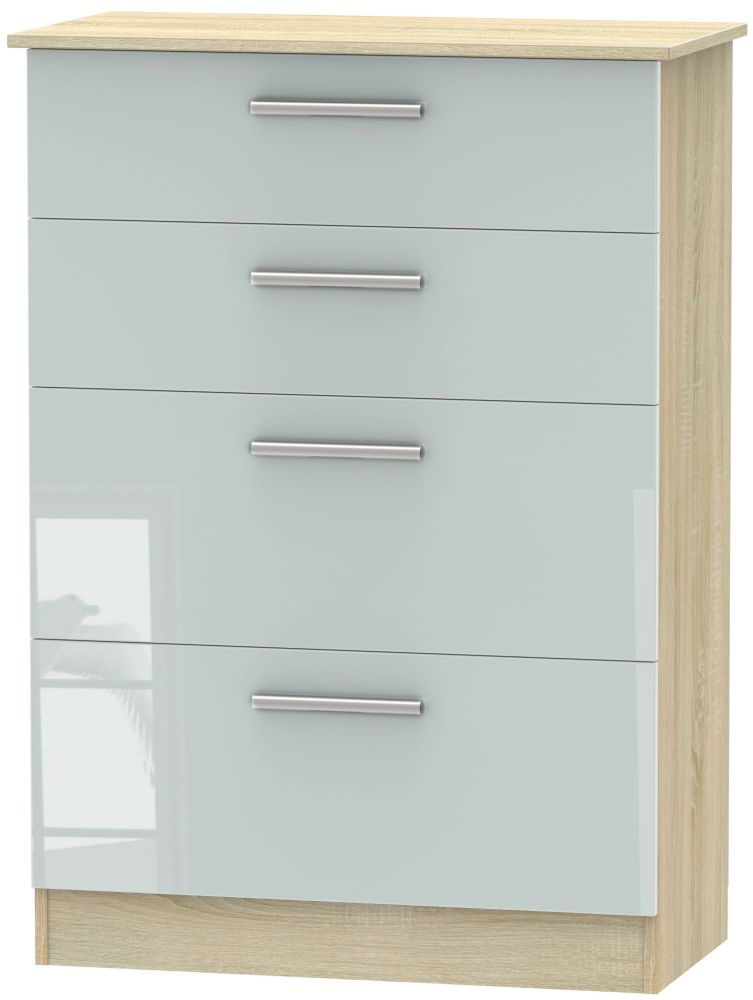 Contrast 4 Drawer Deep Chest High Gloss Grey And Bardolino