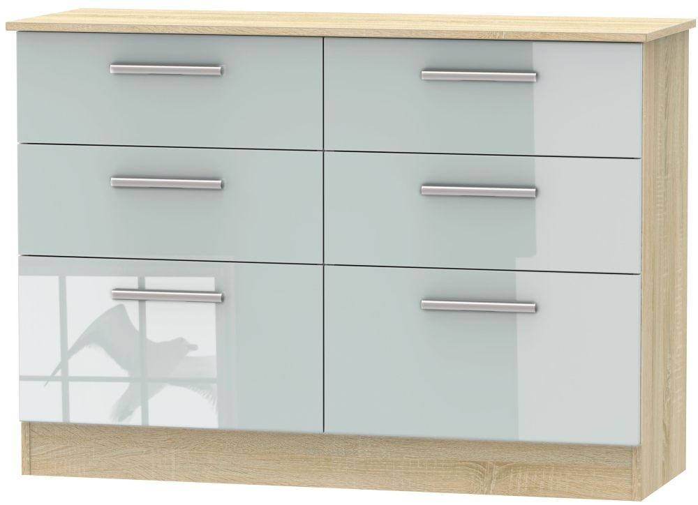 Contrast 6 Drawer Midi Chest High Gloss Grey And Bardolino