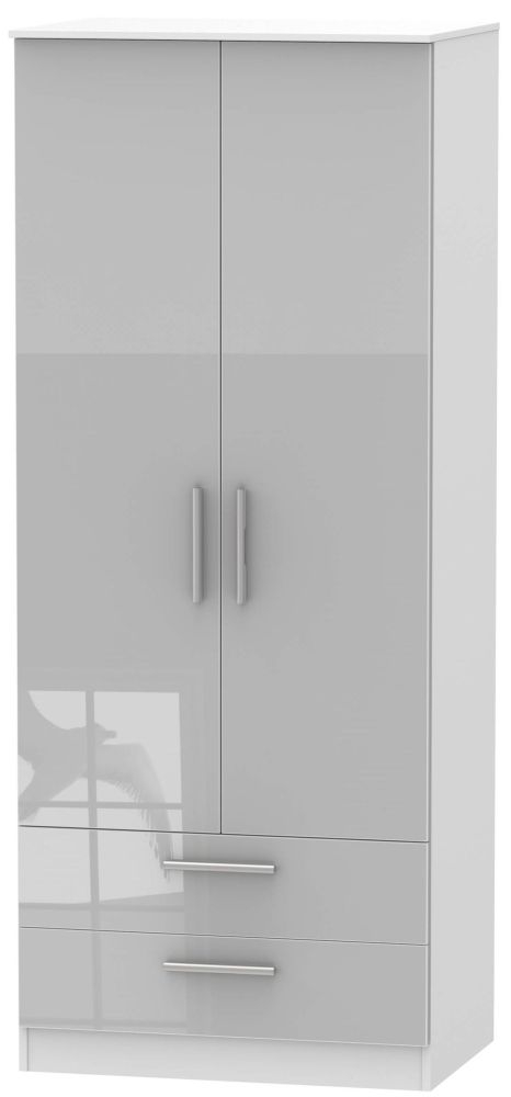 Contrast 2 Door 2 Drawer Wardrobe High Gloss Grey And White