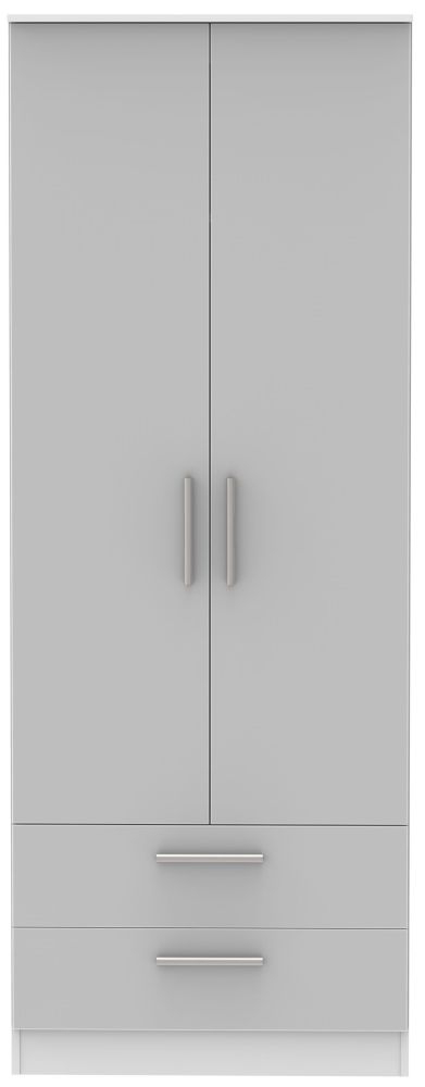 Contrast 2 Door 2 Drawer Tall Wardrobe High Gloss Grey And White