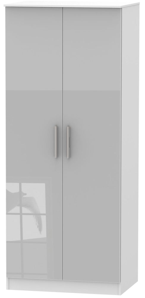 Contrast 2 Door Wardrobe High Gloss Grey And White