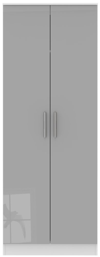 Contrast 2 Door Tall Wardrobe High Gloss Grey And White