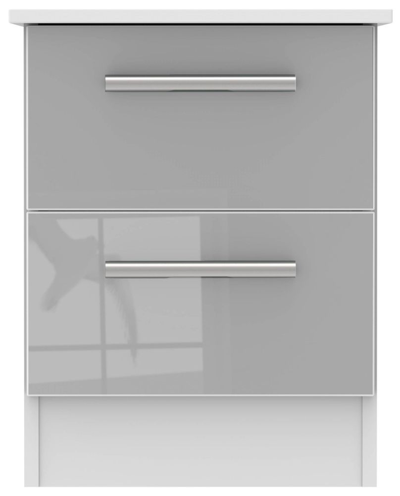 Contrast 2 Drawer Bedside Cabinet High Gloss Grey And White
