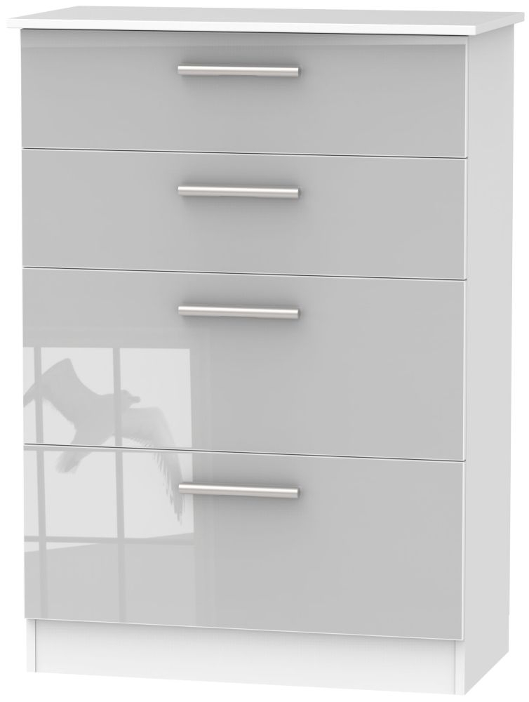 Contrast 4 Drawer Deep Chest High Gloss Grey And White