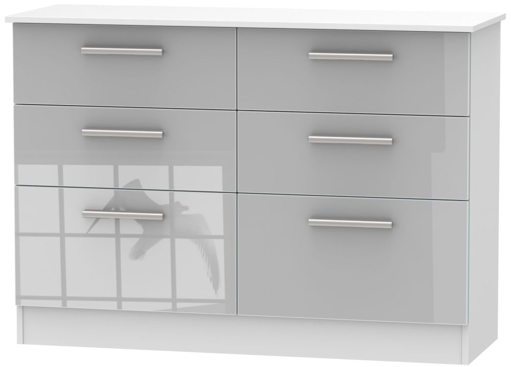 Contrast 6 Drawer Midi Chest High Gloss Grey And White