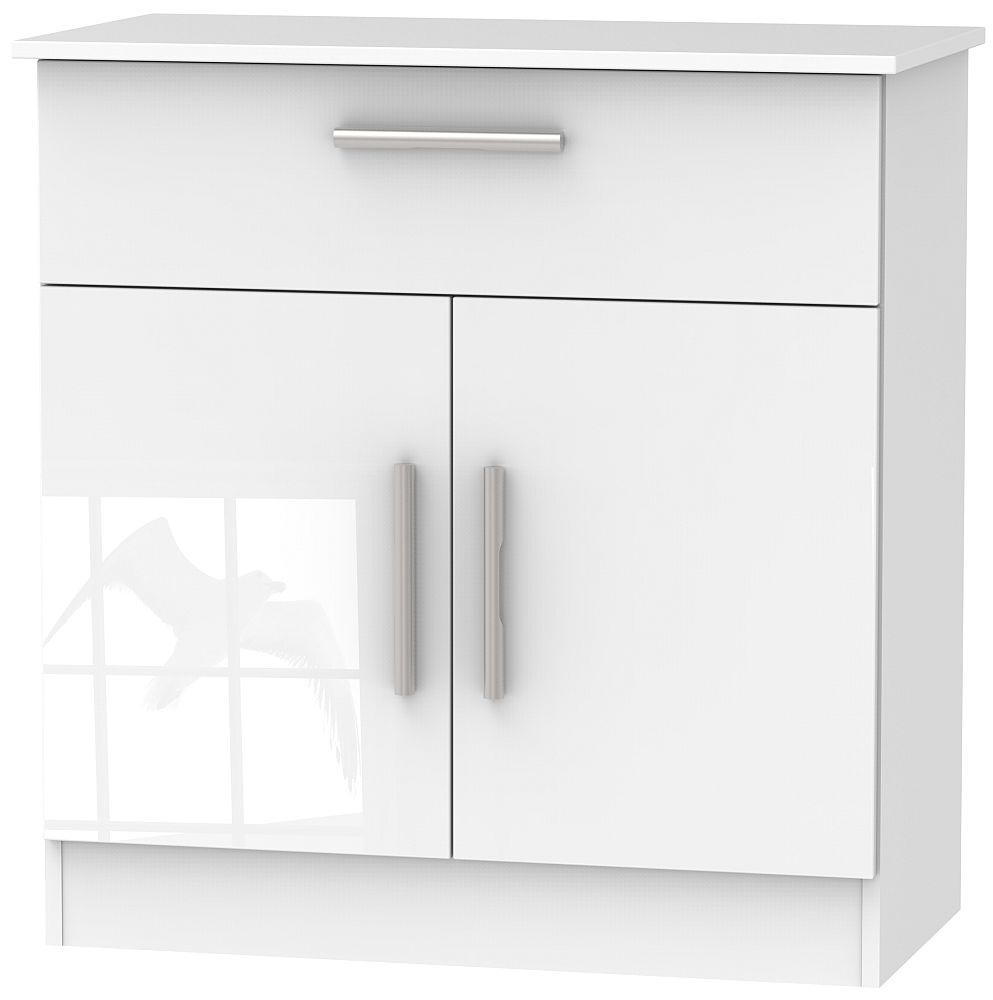 Contrast High Gloss White 2 Door 1 Drawer Narrow Sideboard