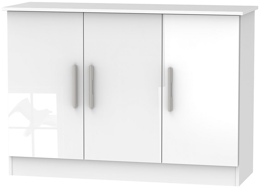 Contrast High Gloss White 3 Door Narrow Sideboard