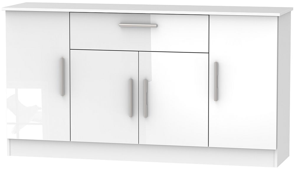 Contrast High Gloss White 4 Door 1 Drawer Wide Sideboard