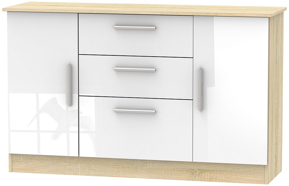 Contrast 2 Door 3 Drawer Sideboard High Gloss White And Bardolino