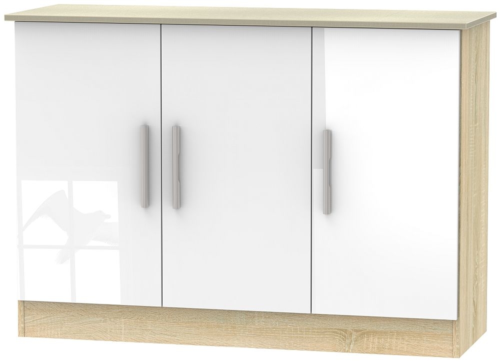 Contrast 3 Door Narrow Sideboard High Gloss White And Bardolino