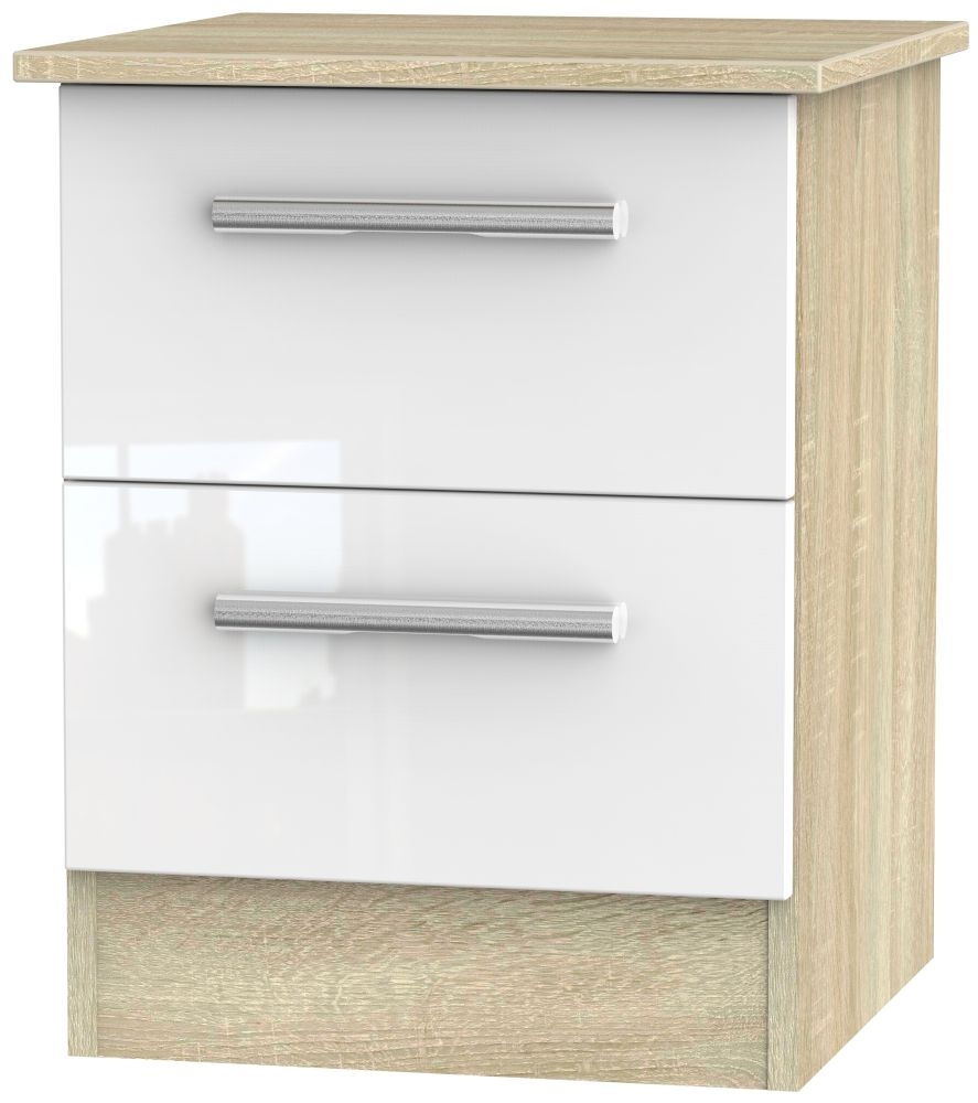 Contrast 2 Drawer Bedside Cabinet High Gloss White And Bardolino