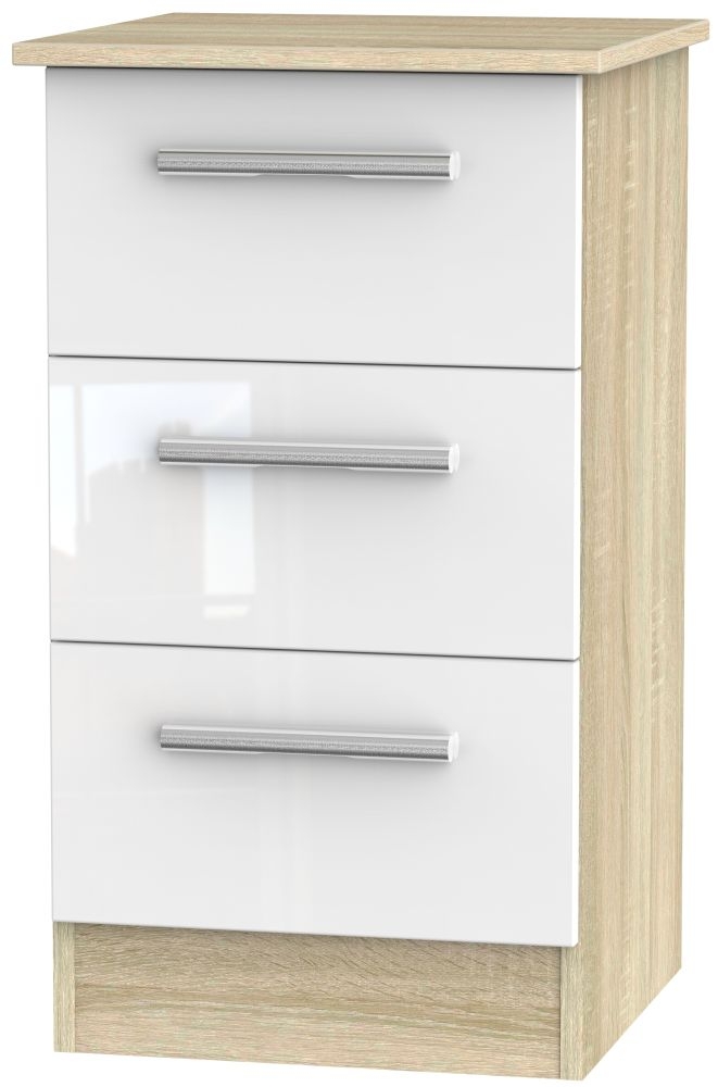 Contrast 3 Drawer Bedside Cabinet High Gloss White And Bardolino