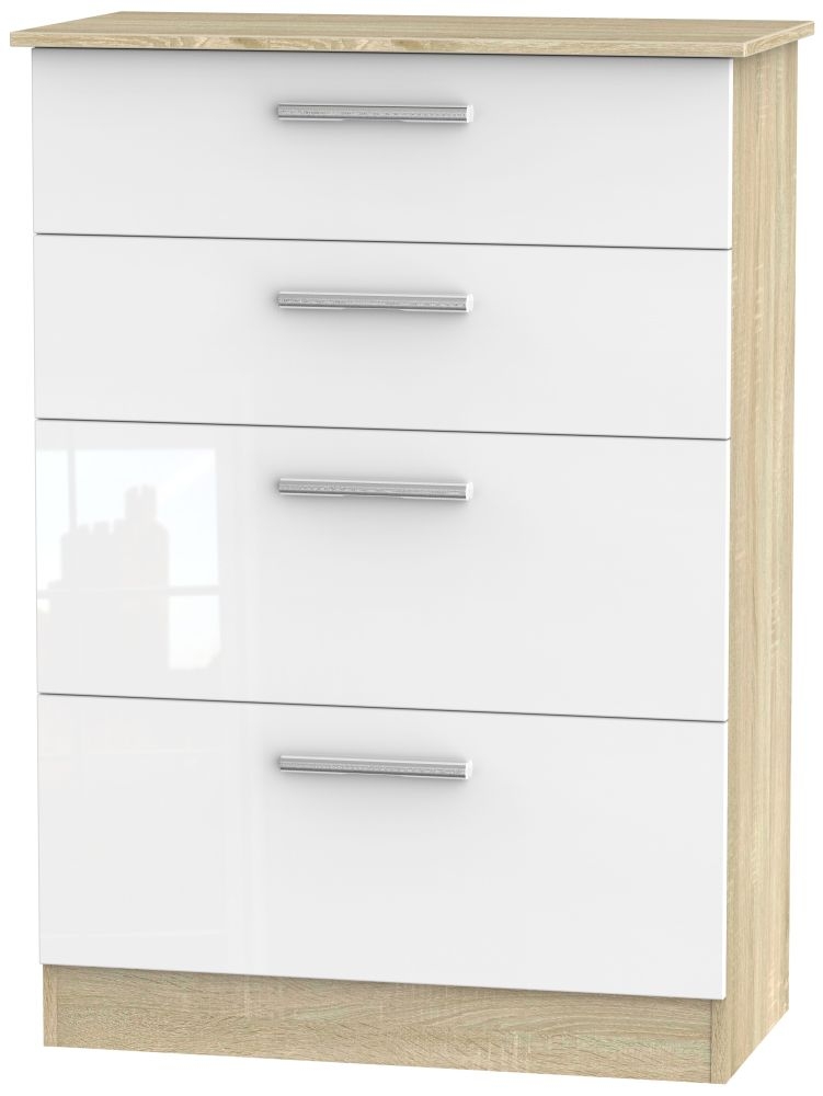 Contrast 4 Drawer Deep Chest High Gloss White And Bardolino