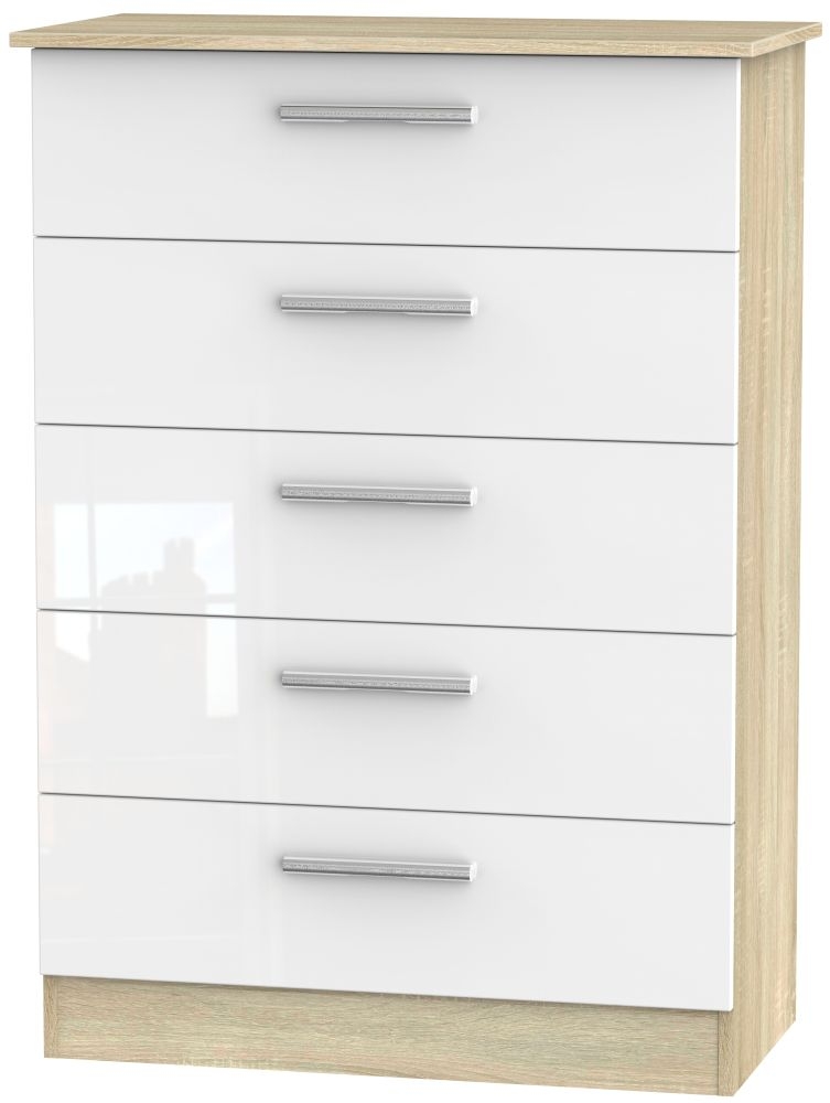 Contrast 5 Drawer Chest High Gloss White And Bardolino