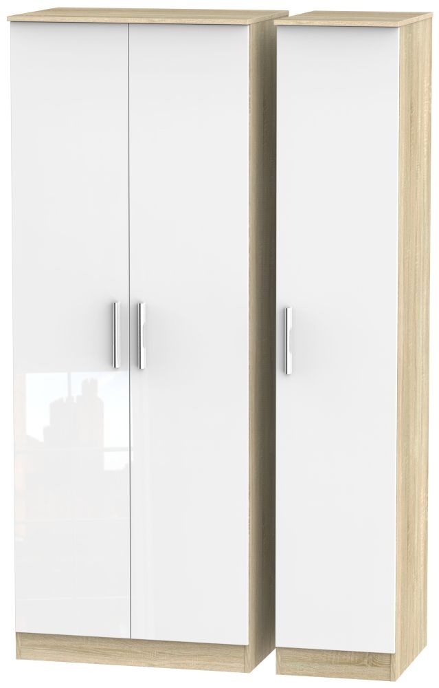 Contrast 3 Door Wardrobe High Gloss White And Bardolino