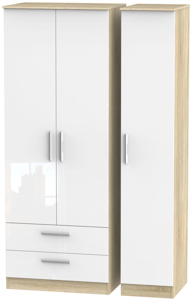 Contrast 3 Door 2 Drawer Wardrobe High Gloss White And Bardolino