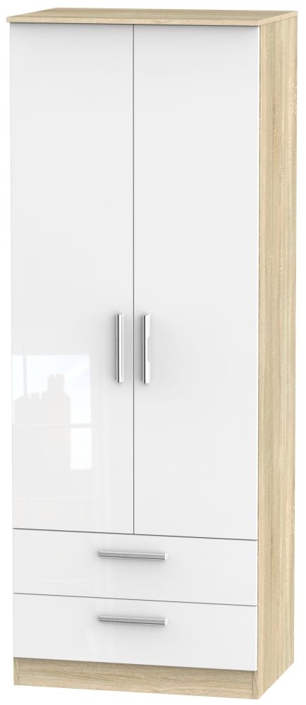 Contrast 2 Door 2 Drawer Wardrobe High Gloss White And Bardolino