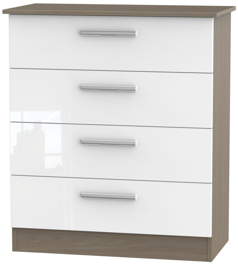 Contrast 4 Drawer Chest High Gloss White And Toronto Walnut