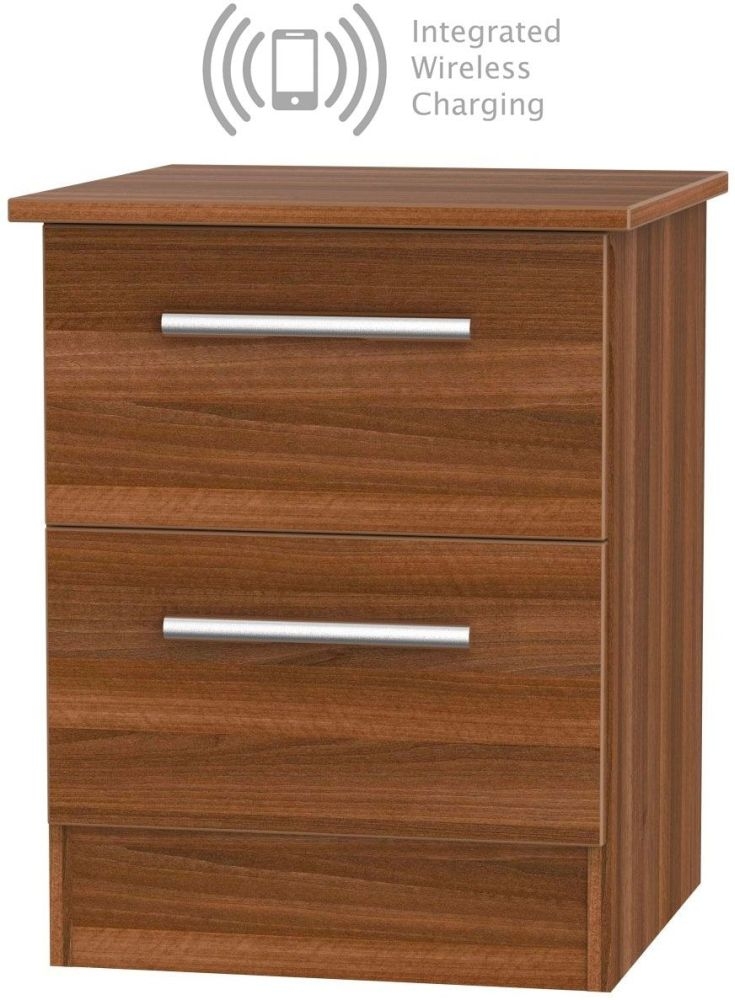 Contrast Noche Walnut 2 Drawer Bedside Cabinet With Integrated Wireless Charging