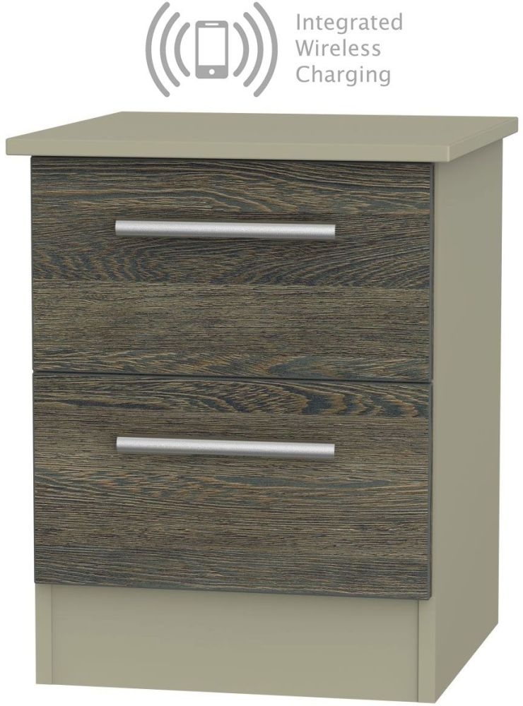 Contrast 2 Drawer Bedside Cabinet With Integrated Wireless Charging Panga And Mushroom