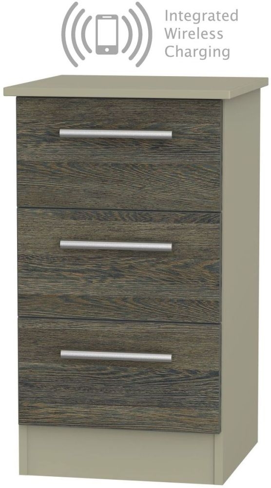 Contrast 3 Drawer Bedside Cabinet With Integrated Wireless Charging Panga And Mushroom