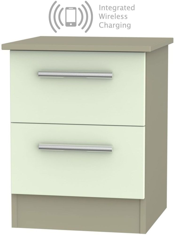 Contrast 2 Drawer Bedside Cabinet With Integrated Wireless Charging Vanilla And Mushroom