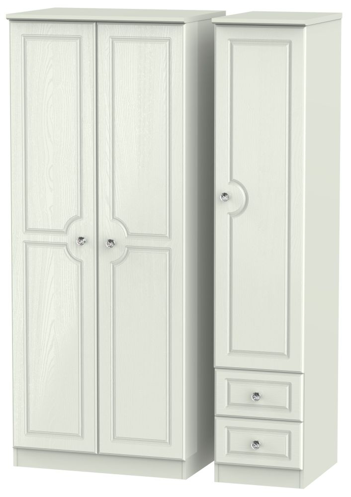 Crystal Kaschmir Ash 3 Door 2 Right Drawer Plain Wardrobe