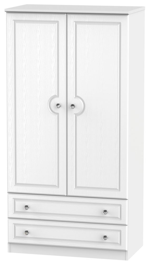 Crystal White Ash 2 Door 2 Drawer 3ft Wardrobe