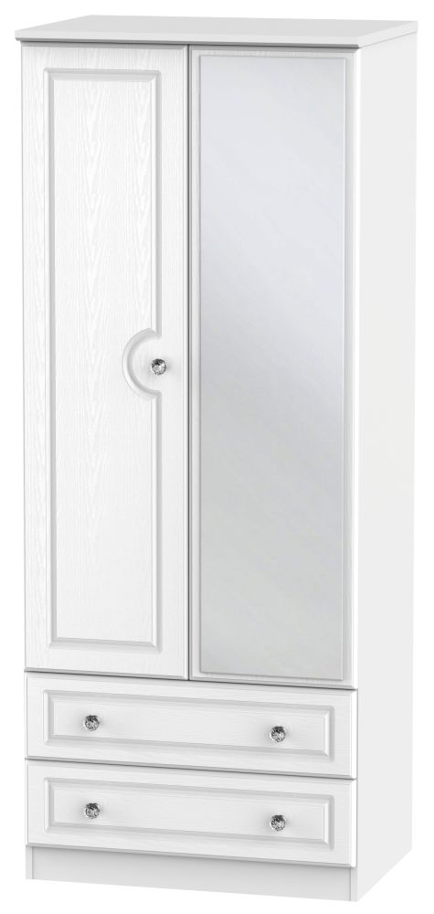 Crystal White Ash 2 Door 2 Drawer Mirror Wardrobe