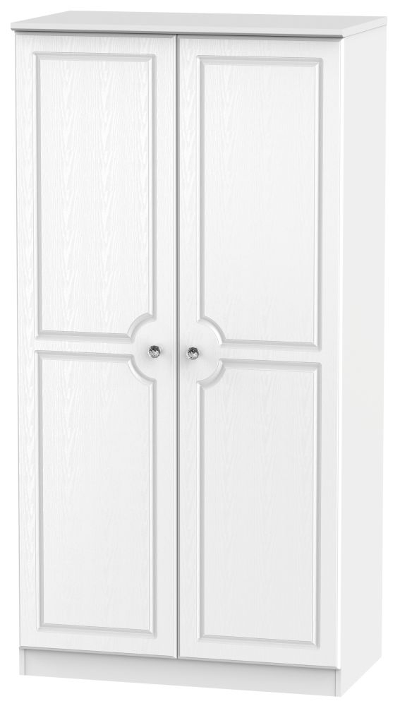 Crystal White Ash 2 Door 3ft Plain Wardrobe