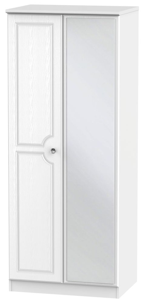 Crystal White Ash 2 Door Mirror Wardrobe