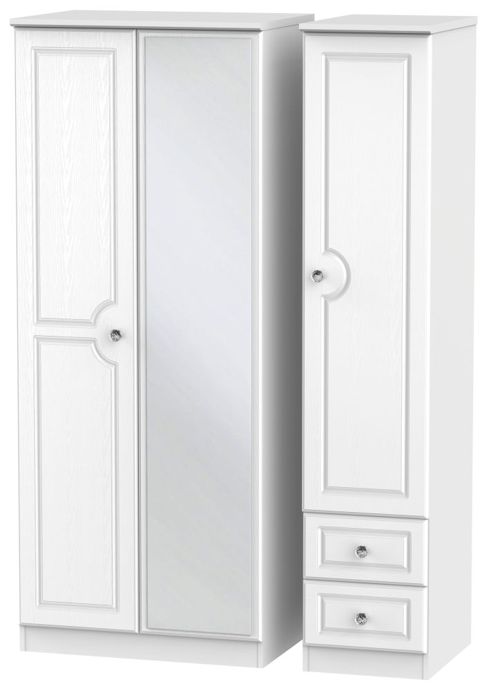 Crystal White Ash 3 Door 2 Right Drawer Mirror Wardrobe