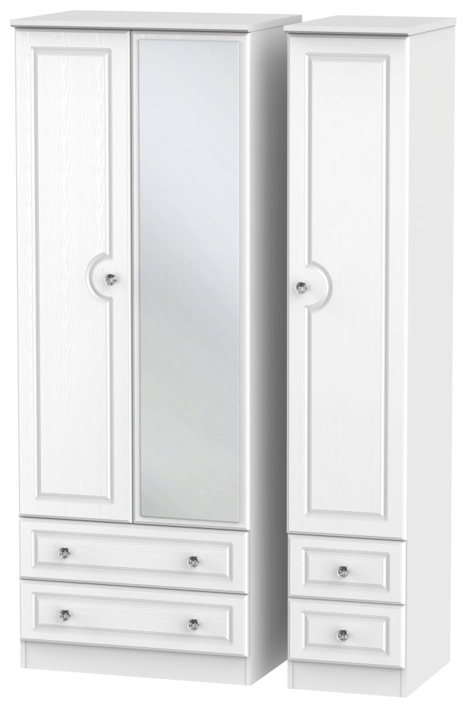 Crystal White Ash 3 Door 4 Drawer Tall Mirror Wardrobe