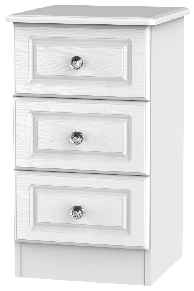 Crystal White Ash 3 Drawer Bedside Cabinet