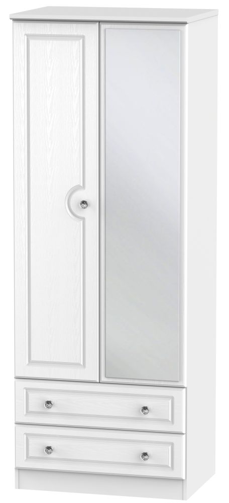 Crystal White Ash Tall 2 Door Tall Mirror Combi Wardrobe