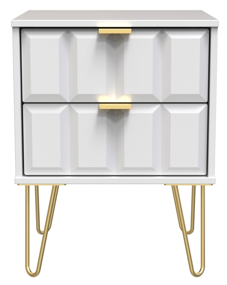 Cube White Matt 2 Drawer Bedside Cabinet With Hairpin Legs