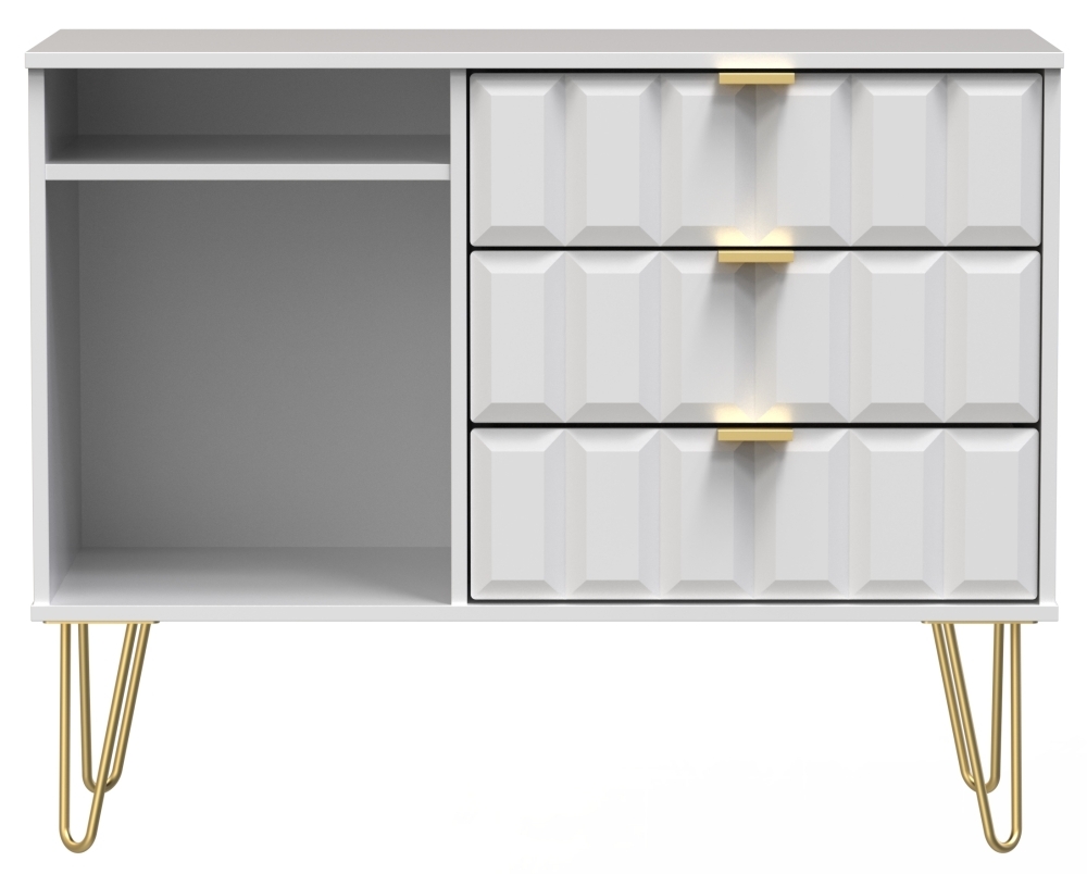 Cube White Matt 3 Drawer Tv Unit With Hairpin Legs