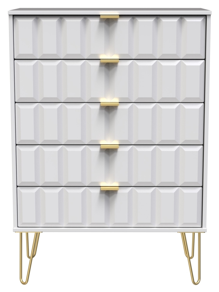 Cube White Matt 5 Drawer Chest With Hairpin Legs