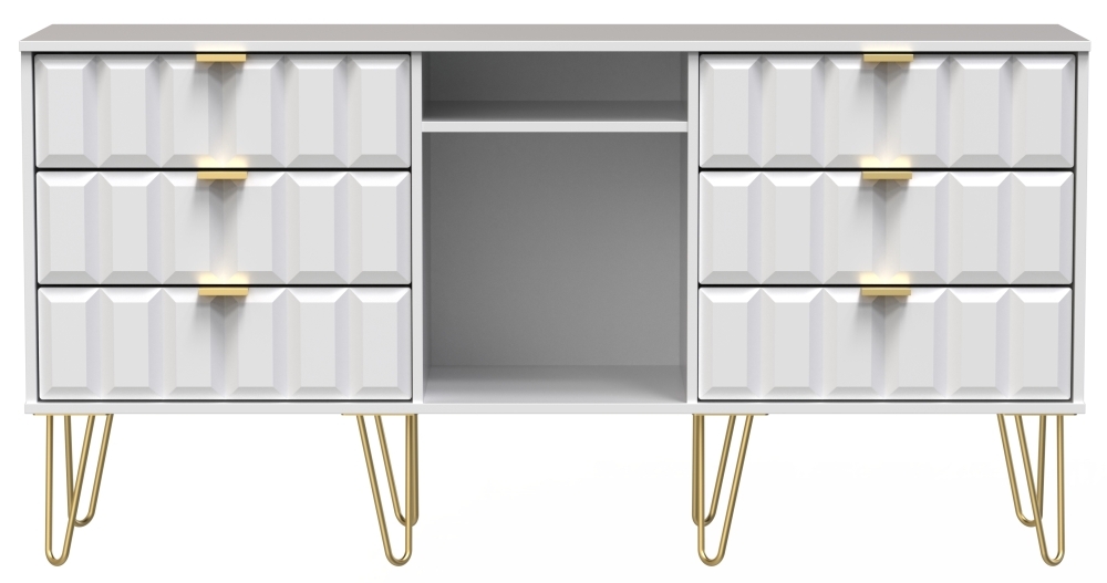 Cube White Matt 6 Drawer Tv Unit With Hairpin Legs