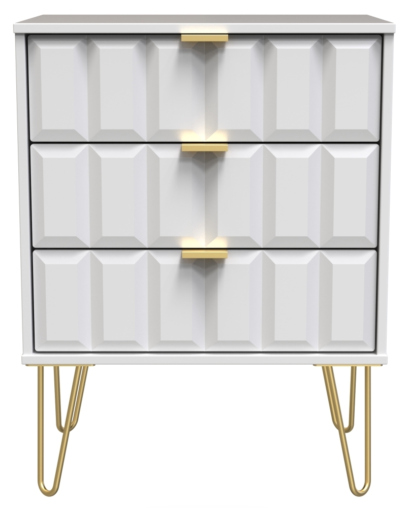 Cube White Matt 3 Drawer Midi Chest With Hairpin Legs