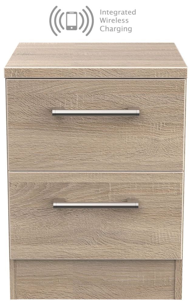 Devon Bardolino 2 Drawer Bedside Cabinet With Integrated Wireless Charging