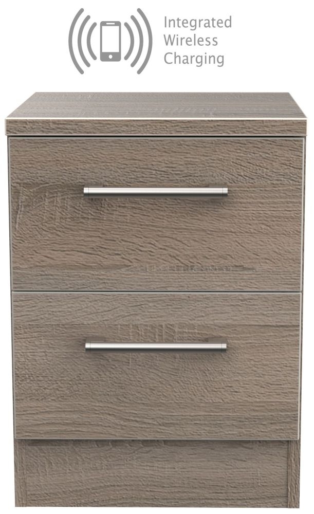 Devon Darkolino 2 Drawer Bedside Cabinet With Integrated Wireless Charging